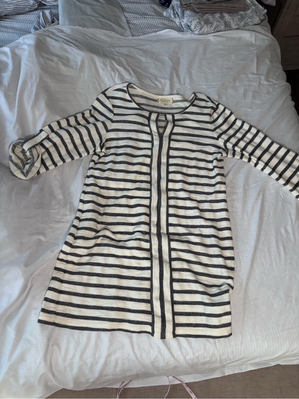 MAX STUDIO Weekend Striped Cotton Knit Tunic Dress XL Keyhole 3/4 Sleeve